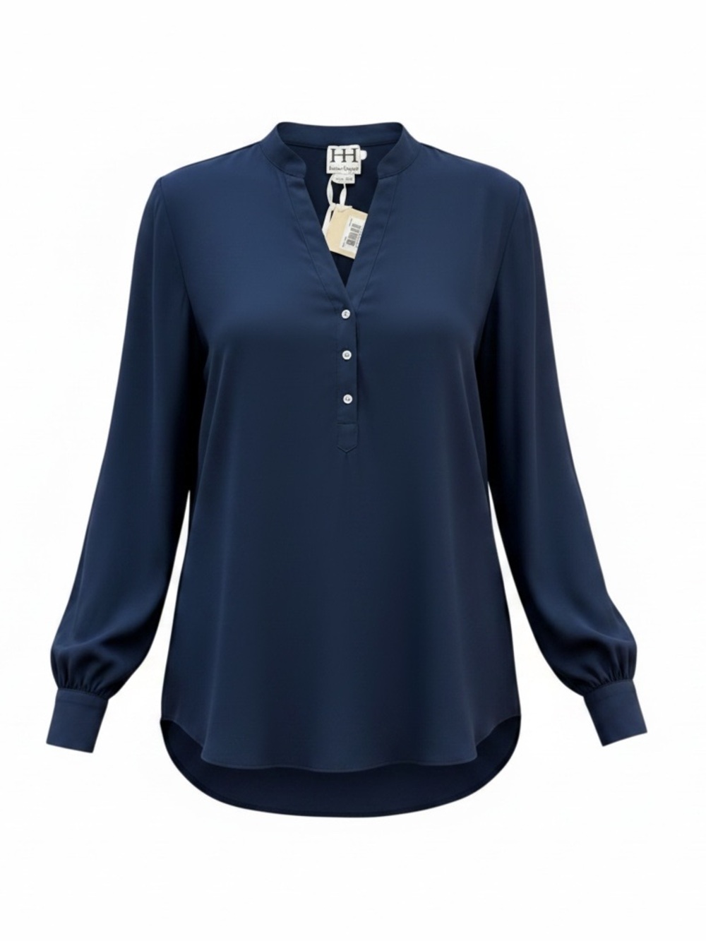 100% Silk Haute Hippie Henley Tunic Blouse in Navy Blue Size-Large-NWT